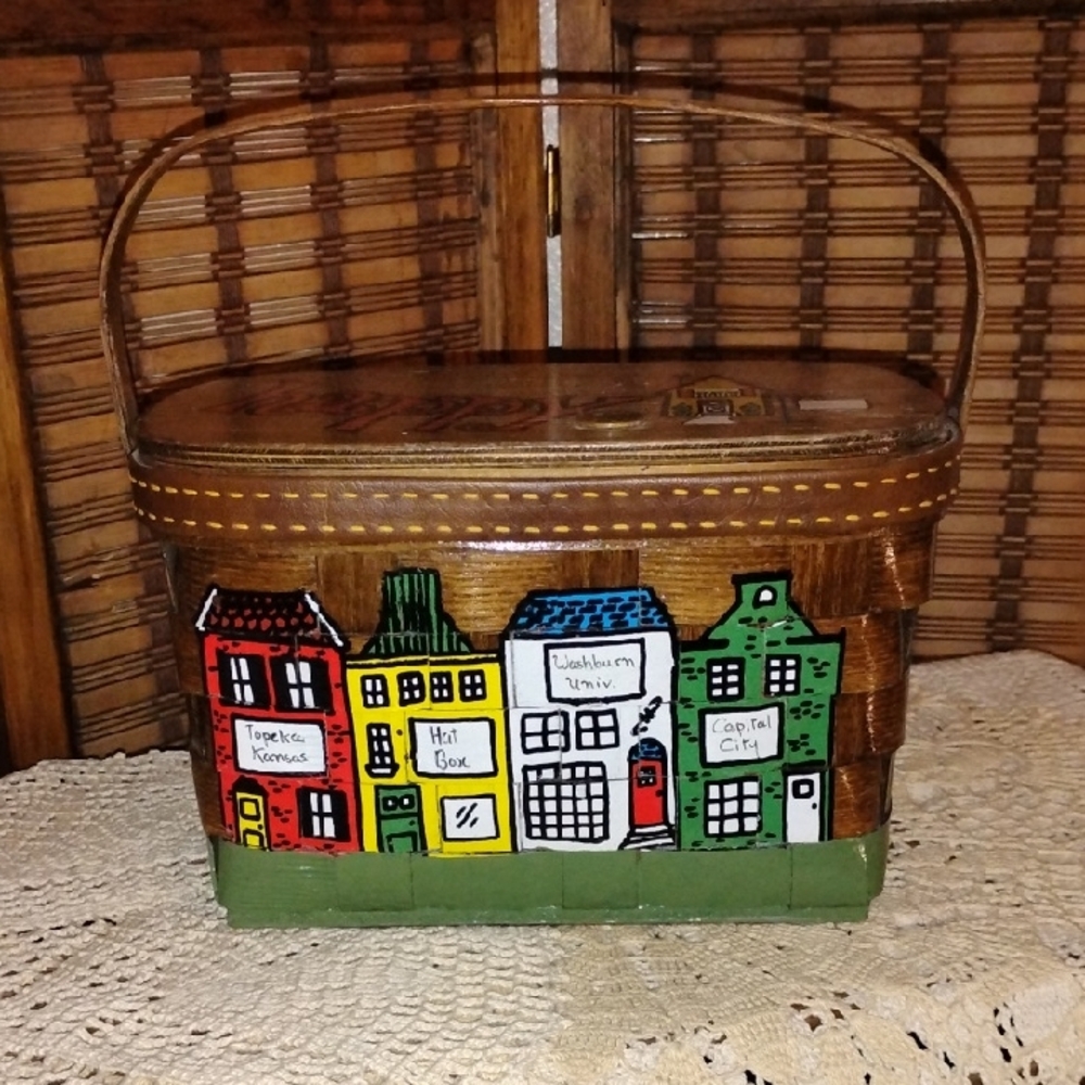 Vintage Caro Nan Hand-Painted Village/ MainnStreet Basket Purse For "Hat Box"